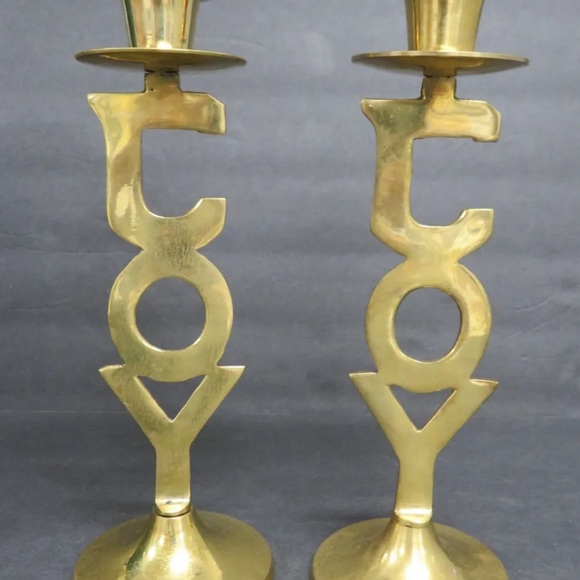 1995 Solid Brass International Silver Co Joy Christmas Candle Set Holiday - Picture 8 of 10